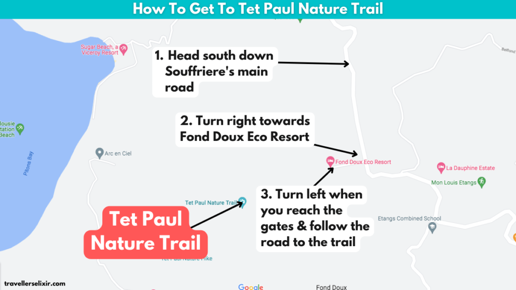 Map showing how to get to Tet Paul Nature Trail