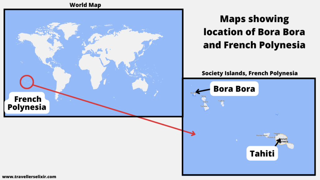 Map showing the location of French Polynesia and Bora Bora.