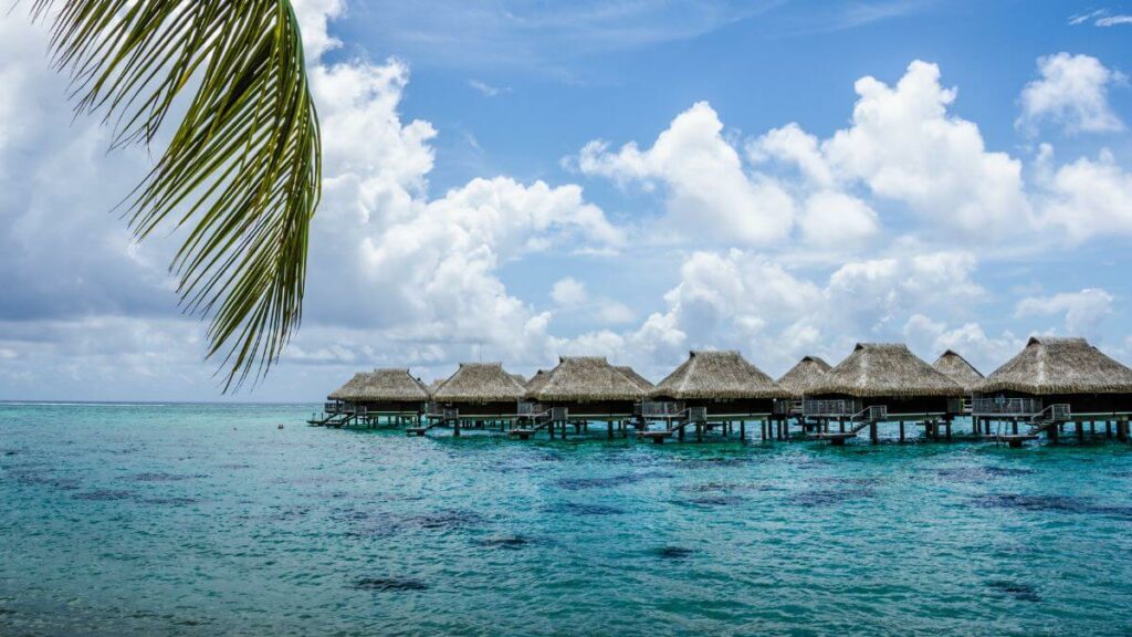 Overwater bungalows in French Polynesia.