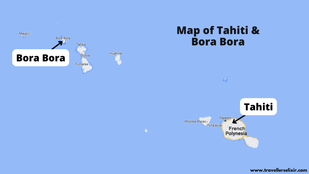 Map of Tahiti and Bora Bora.