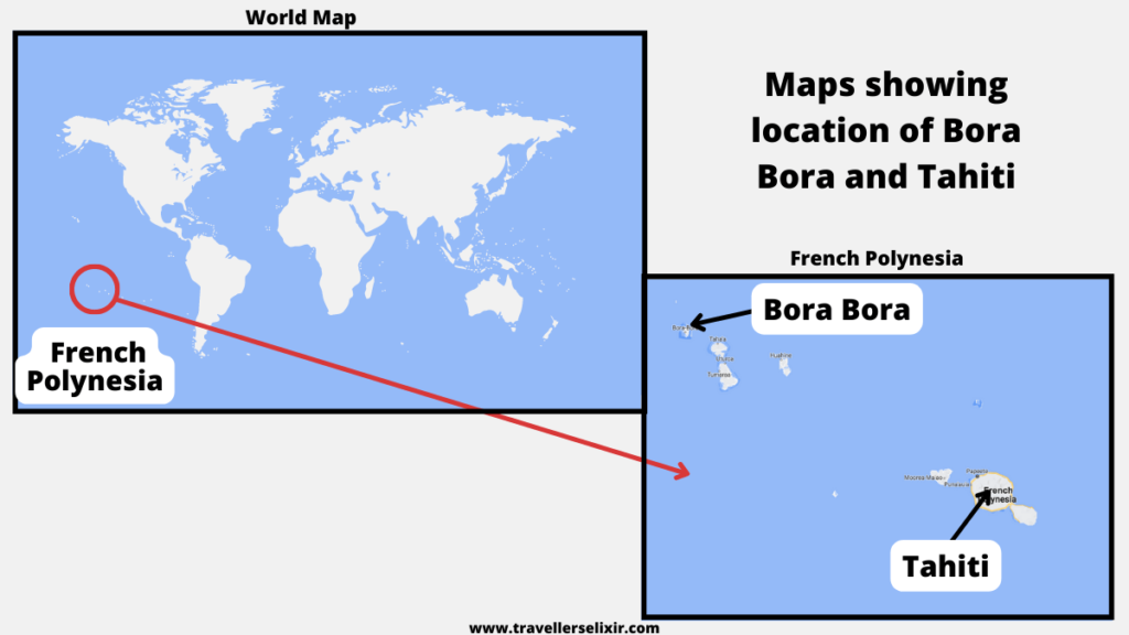 Map of Tahiti and Bora Bora.