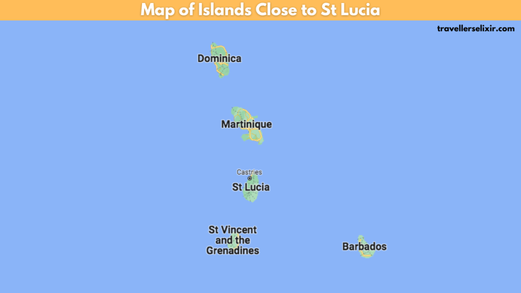 Map of islands close to St Lucia.