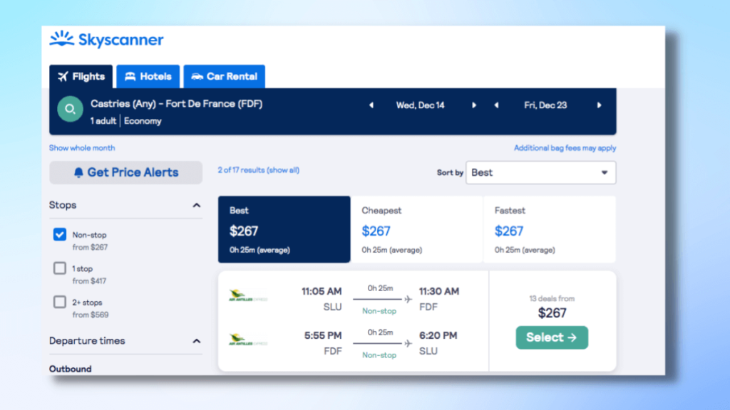 Example showing flight price on Skyscanner.