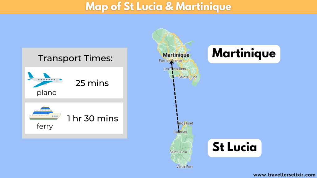 Map showing journey from St Lucia to Martinique.