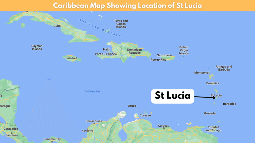 Caribbean map showing location of St Lucia.