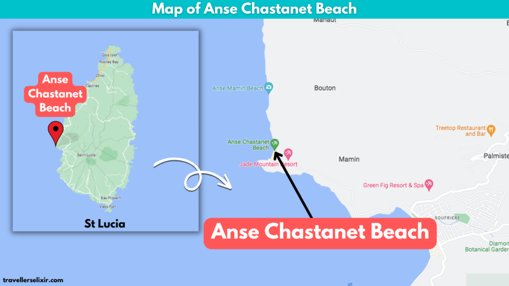 Map of Anse Chastanet Beach in St Lucia.