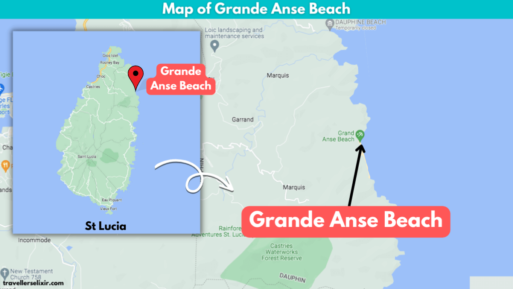 Map of Grande Anse Beach in St Lucia.