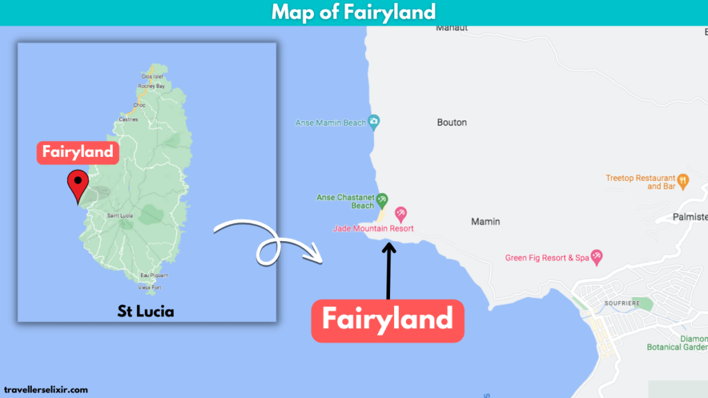 Map of Fairyland diving spot in St Lucia.