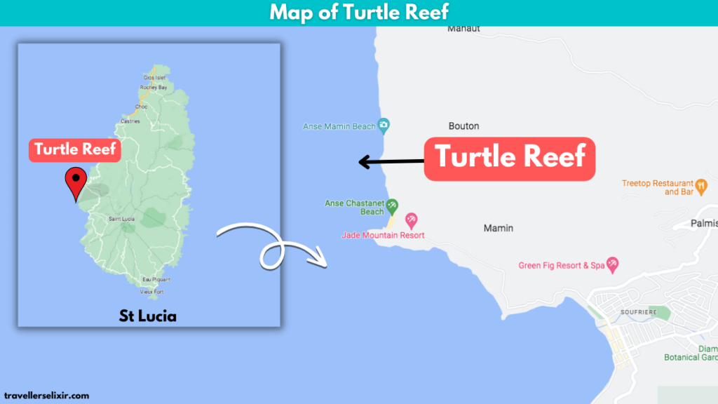 Map of Turtle Reef in St Lucia.