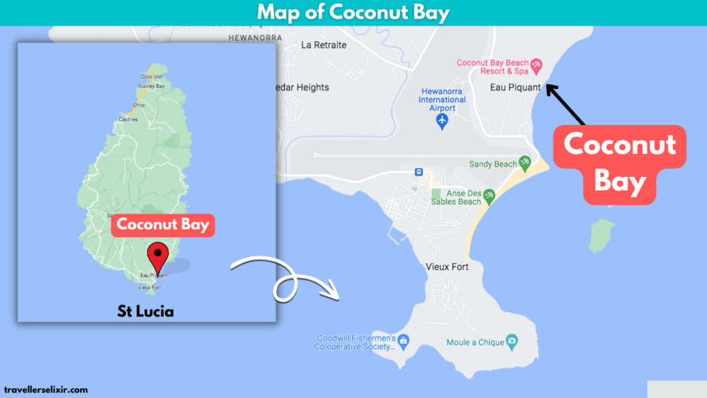 Map of Coconut Bay in St Lucia.