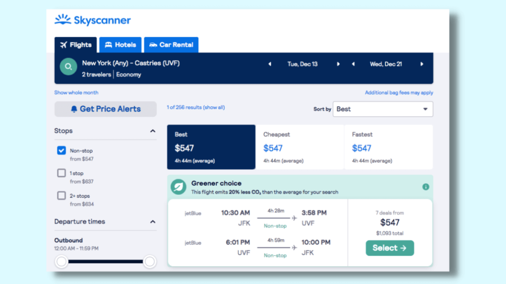 Example of price comparison website. Image taken from skyscanner.com