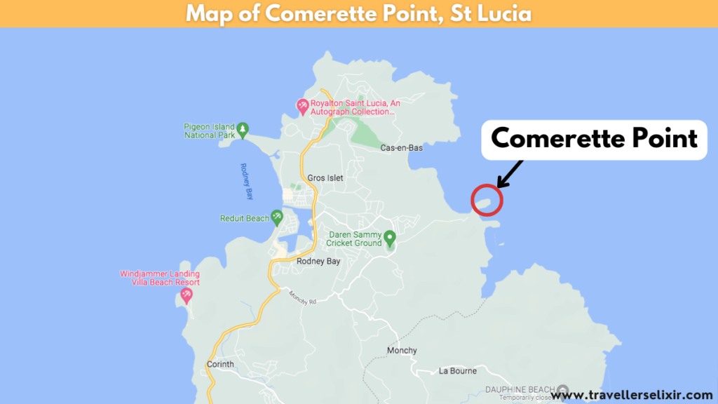 Map of Comerette Point in St Lucia.