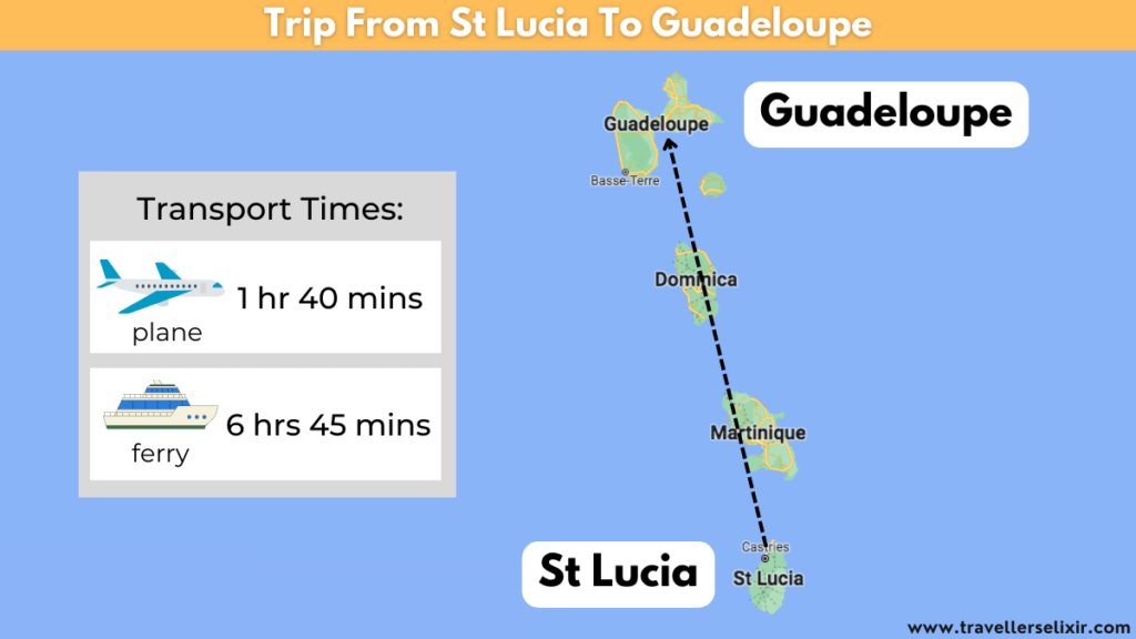 Map showing location of St Lucia and Guadeloupe.