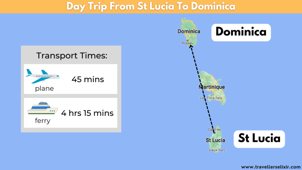 Map showing location of St Lucia and Dominica.