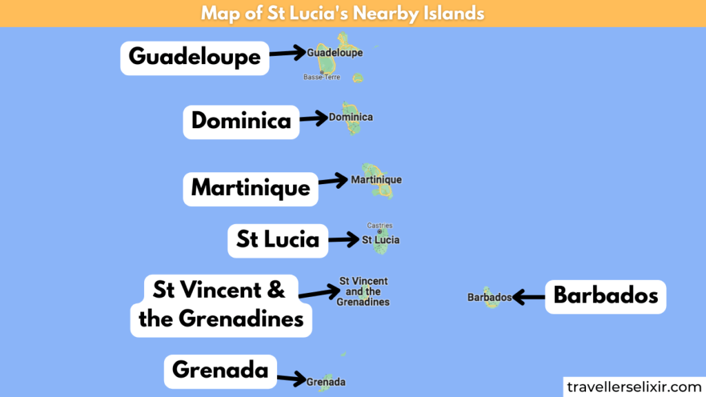 Map showing which islands are close to St Lucia.