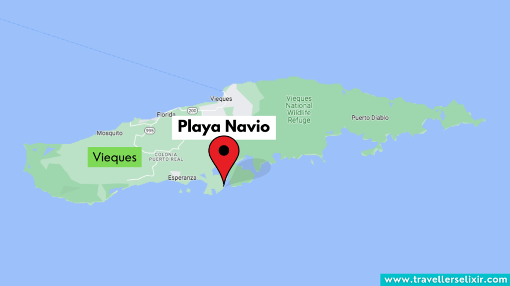 Map showing location of Playa Navio in Vieques.
